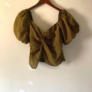 Yellow plaid puffed sleeved top